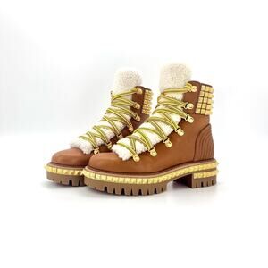 NIB Christian Louboutin Yeti Donna Shearling Sheep Fur Studded Lug Boots 37